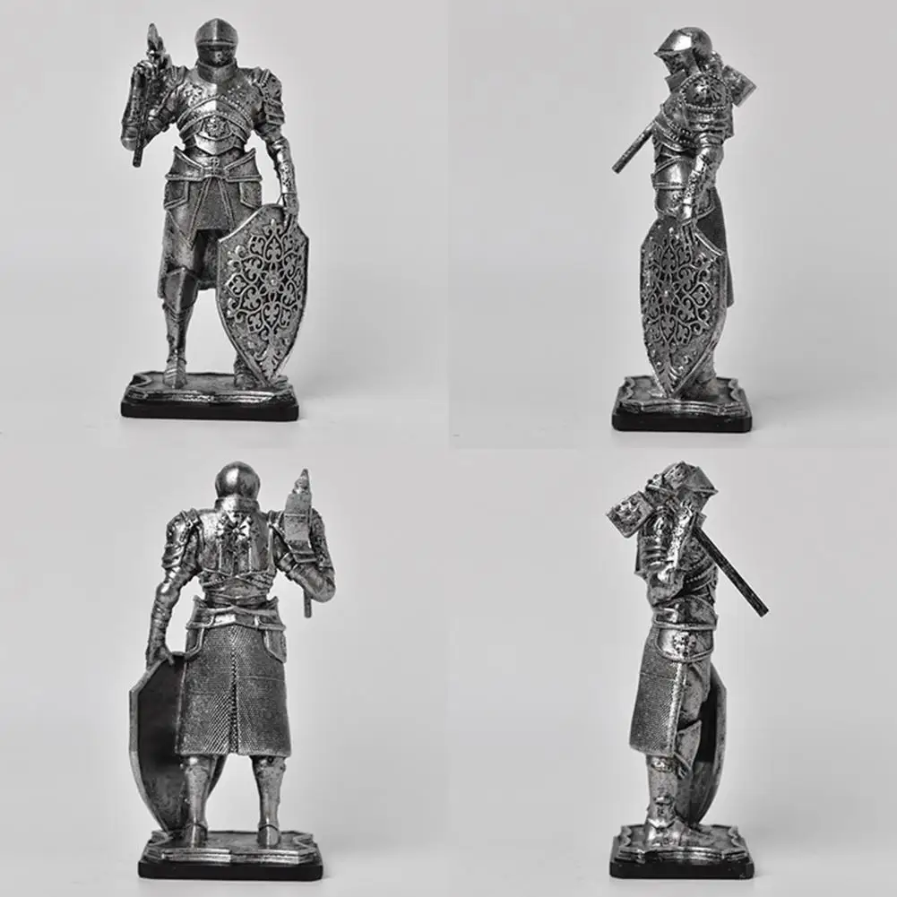 Decorative Resin Sculpture Knight Figurine Resin Statue Handcrafted Armor Shield Decor Vintage Finish for Bookshelf Office Gift