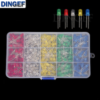 5 Colors 5mm LED Through - Hole Diode Kit (Red/Yellow/Blue/Green/White), 100pcs Each, Total 500pcs in Box