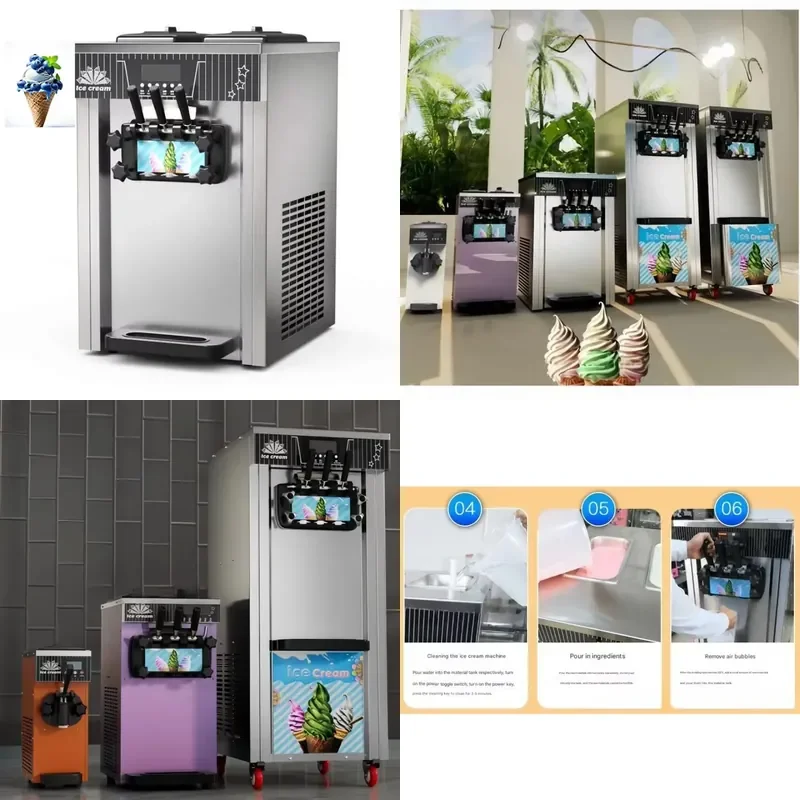 2026 Hot！ Great Commercial Soft Ice Cream Maker 3 Flavors Ice Cream Machine for Business Milk Water Flour