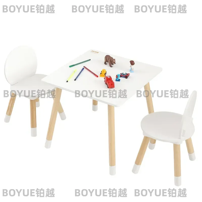 Wooden Kids Activity Table and 2 Chairs Set Multifunctional Furniture for Art Crafts Reading Learning Playroom Study Desk