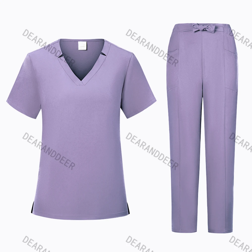 New Nurse Medical Quick-drying Set V-neck Shirt Pocket Waist Pants Beauty Salon Operating Room Doctor's Surgical Work Uniform