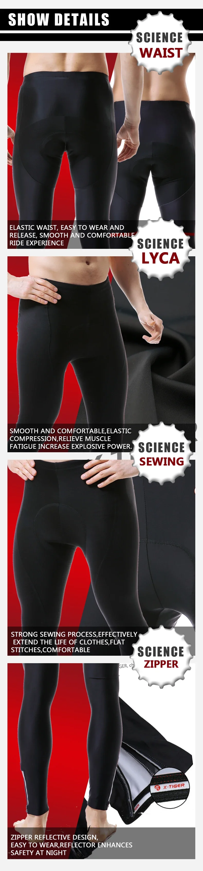 X-TIGER Fahrradhose Herren mit Gel-Polsterung, Fahrradbekleidung, MTB Rennradhose, rutschfeste Beinabschlüsse, Fahrradhose, Outdoor-Outfit, Kleidung – Detail 7