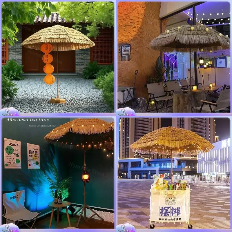 Outdoor Thatch Umbrella Waterproof Simulation Straw Parasol Large Sunshade for Patio Garden Hotel Resort Beach Furniture
