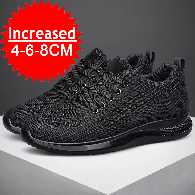 

Fashion Sneakers Men Elevator Shoes Height Increase Insole 8CM Black Taller Shoes New Man Breathable Leisure Sports Plus Size 47