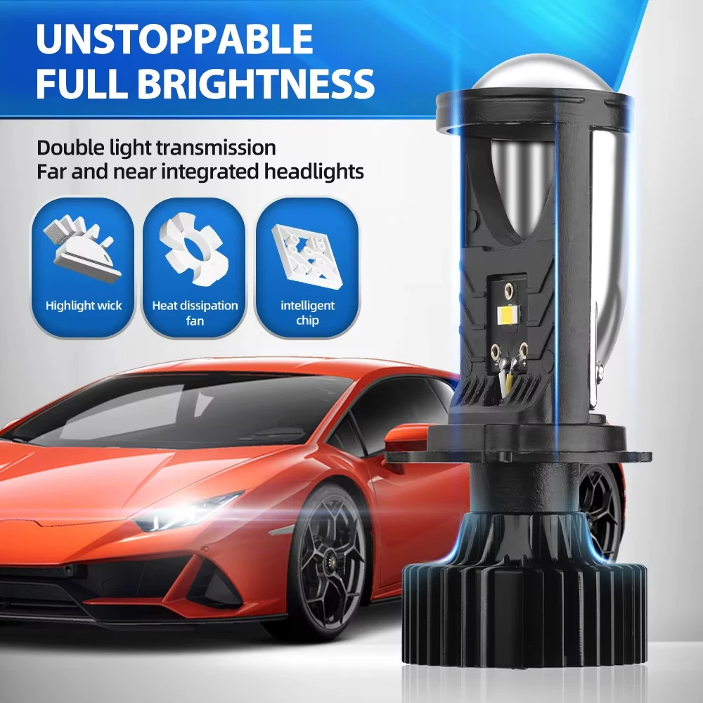 Y6D Lens H4 LED Headlight 8000LM 6500K 12V Motorcyle Car Light Far Integrated Headlight of Y7 Type Universal Bulb Car Motorcycl