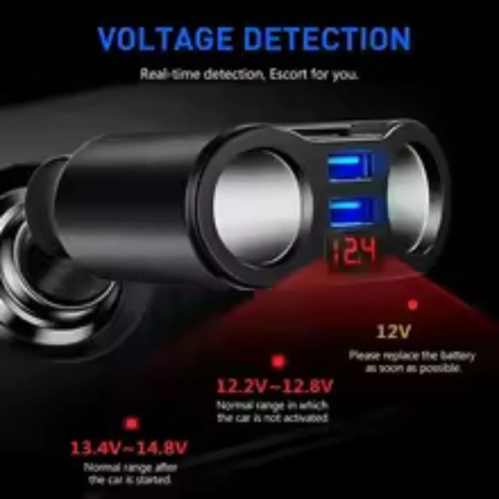 Car Cigarette Lighter USB Splitter Plug Converter Dual-port USB Charger Adapter Car Accessories Fast Charging Phone Charger