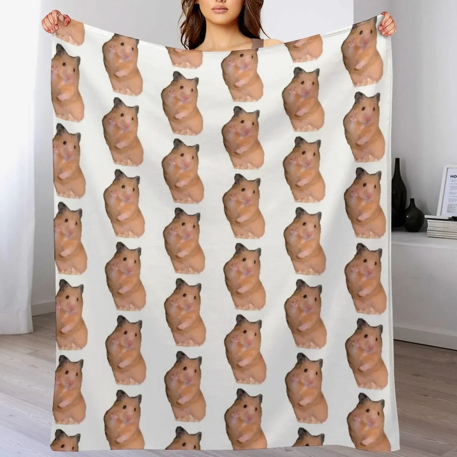 

Hamster peace sign meme Throw Blanket All Season Soft Lightweight Blanket for Home