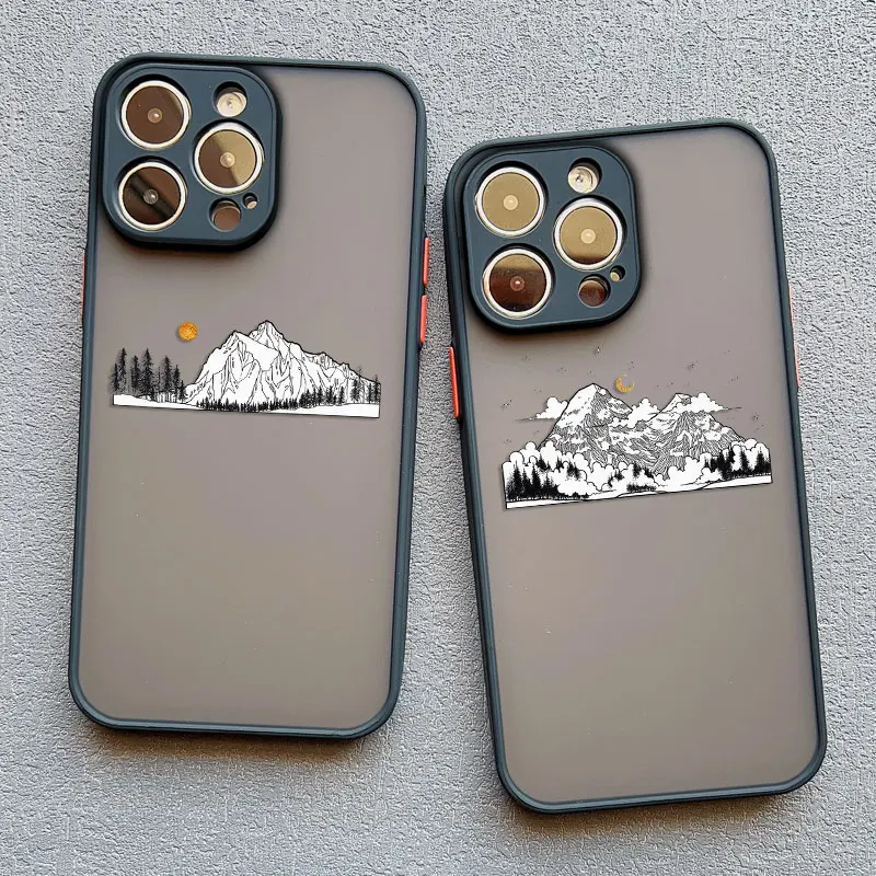 

Simple Line-drawing Mountain Phone Case for Iphone 14 13 12 11 Pro Max Mini 16 15 Pro Max Plus XR XS X 7 8 Plus Shockproof Cover