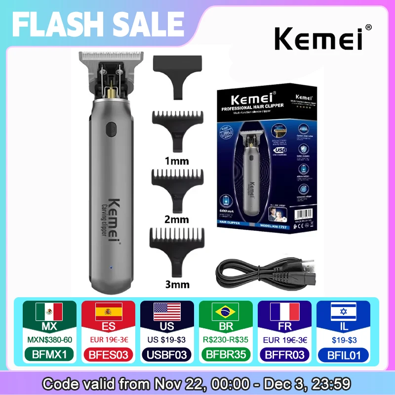 KEMEI Electric T9 Hair Clipper Men\'s Hair Cutting Machine Professional Engravable Trimmer Rechargeable Oil Head Trimmer KM-1757