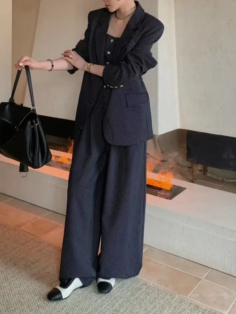 KWTX Conjunto de 3 piezas para mujer con chaleco, chaqueta con cinturón y cuello redondo, ligera, holgada, informal, cómoda, elegante, otoño 2025