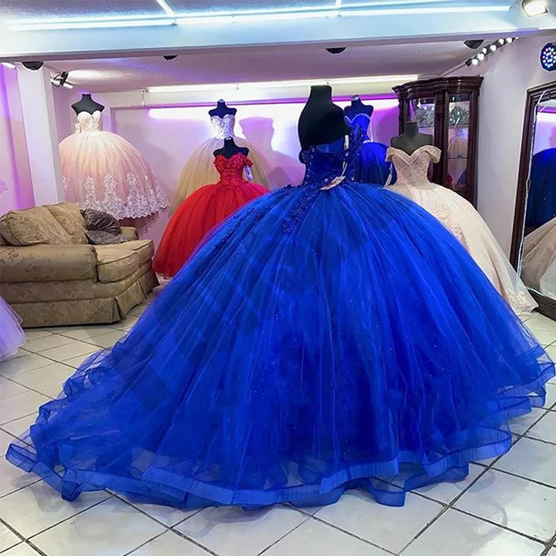 ANGELSBRIDEP Royal Blue Quinceanera Dresses Luxury Crystal 3D Flower Applique Princess Birthday Party Vestidos de 15 años Corset