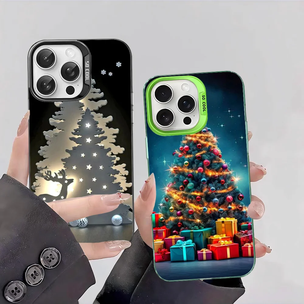 

Merry Christmas Deer Tree Lights Phone Case For iPhone 16 15 14 13 12 11 Pro Max X XR XSMAX Matte Shockproof Back Cover