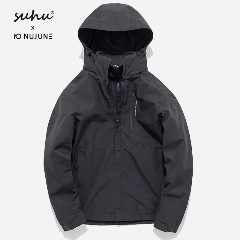 NuJune X SUHU Fashion Brand Men's and Women's Detachable Three-in-One Jacket for Autumn and Winter, Outdoor Mountaineering Fleec