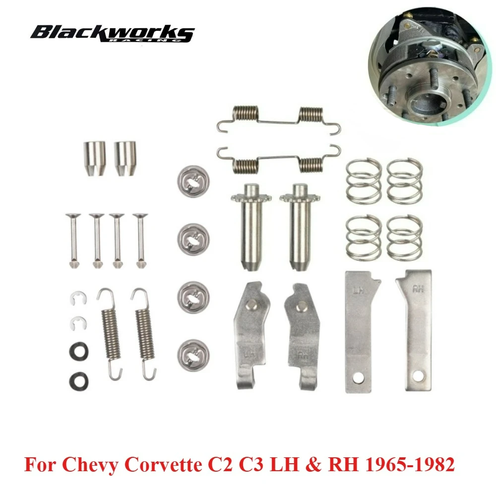 Kit de herrajes para freno de estacionamiento trasero, herramientas de resorte para freno de estacionamiento para Chevy Corvette C2 C3 LH & RH 1965-1982, reemplazo para X4229 plateado