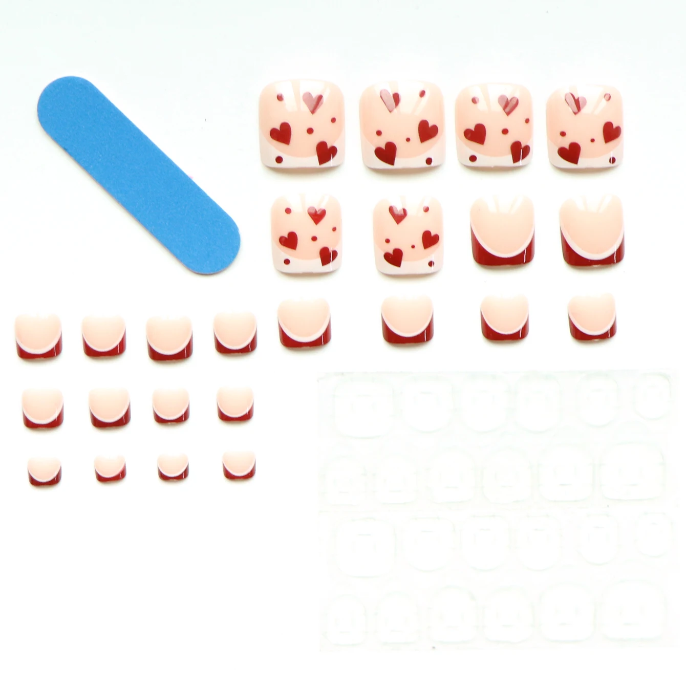 24 pezzi Migliora il tuo look con set di dita finte a forma di cuore rosso con bordi rosa 1 lima per unghie e 1 kit di adesivi per colla per unghie