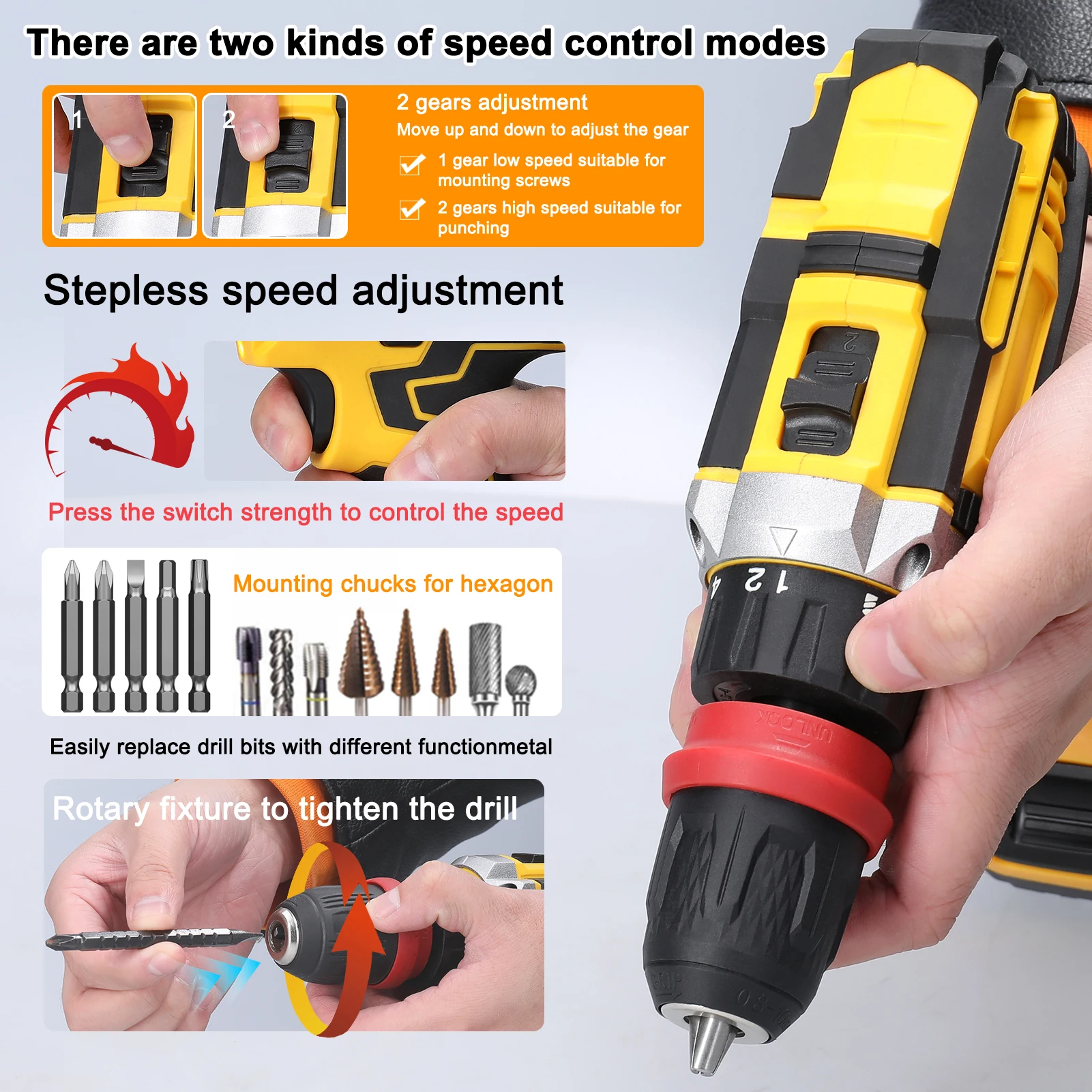 21V 2in1 Lithium Drill Electric Screwdriver High Torque Brushed Motor Practical Screw Driver Multi-function Power Tool for Home