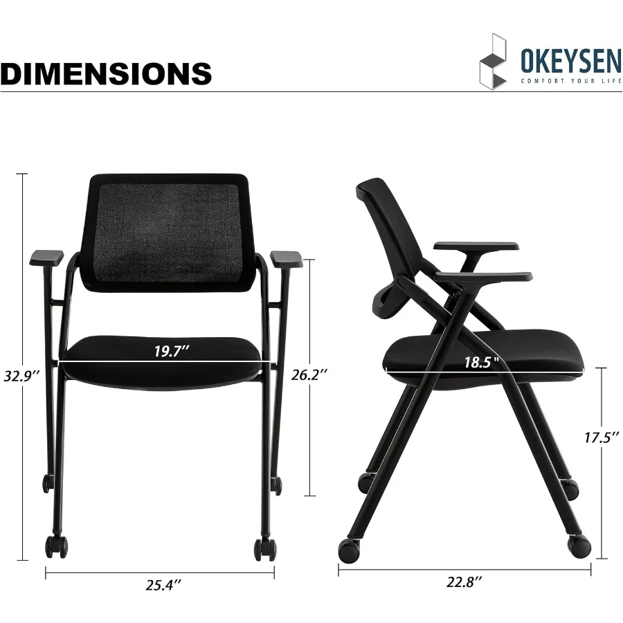 2 szt. Krzesła konferencyjne składane, krzesła biurowe z odłączanymi kółkami, krzesło składane z siatkowym oparciem do szkoleń i spotkań