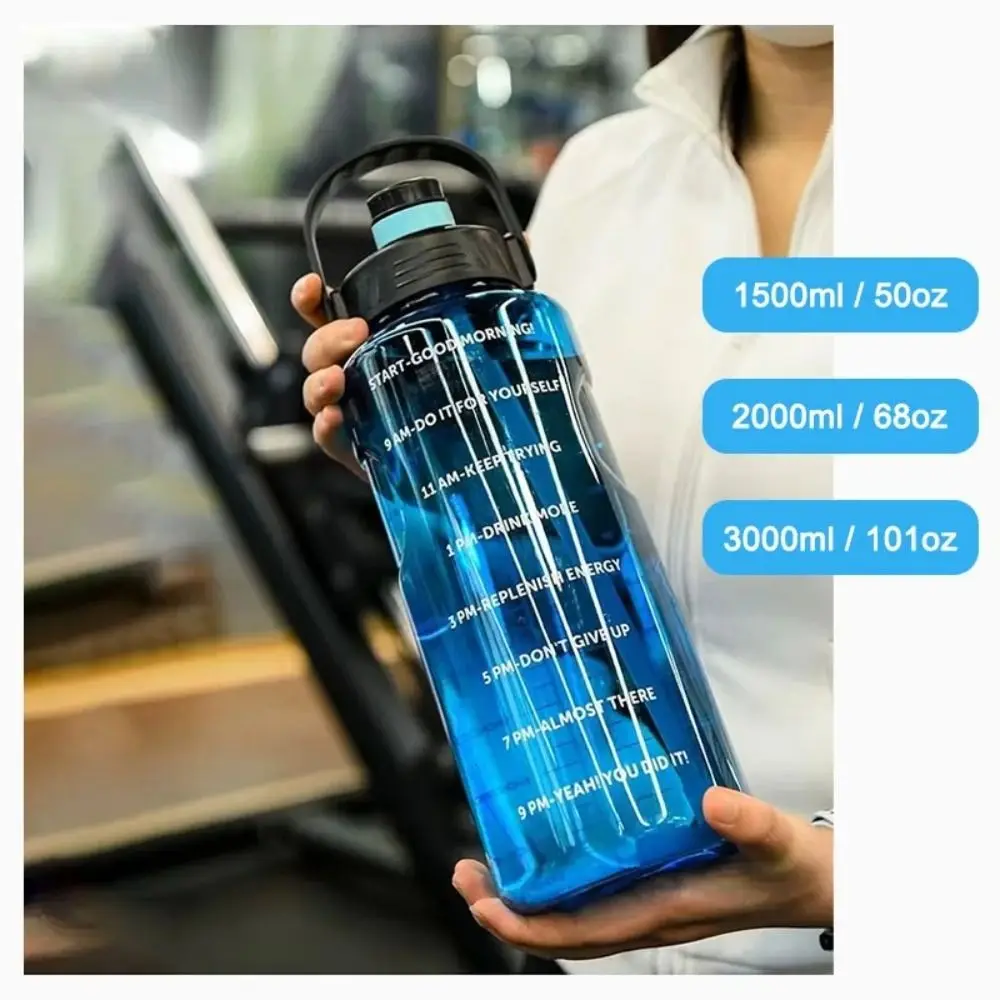 Outdoor Sports 1.5L/2L/3L Sports Water Bottle Large Capacity with Time Marker Water Jugs Leakproof Lightweight Travel Kettle