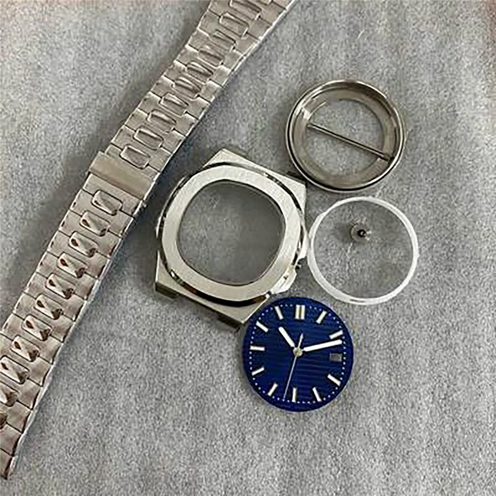 41mm Watch Case Sapphire Glass + Strap + Dial + Hands +Insert Ring Nautilus Style Watch Parts for NH35/ NH36 4R Auto Movement