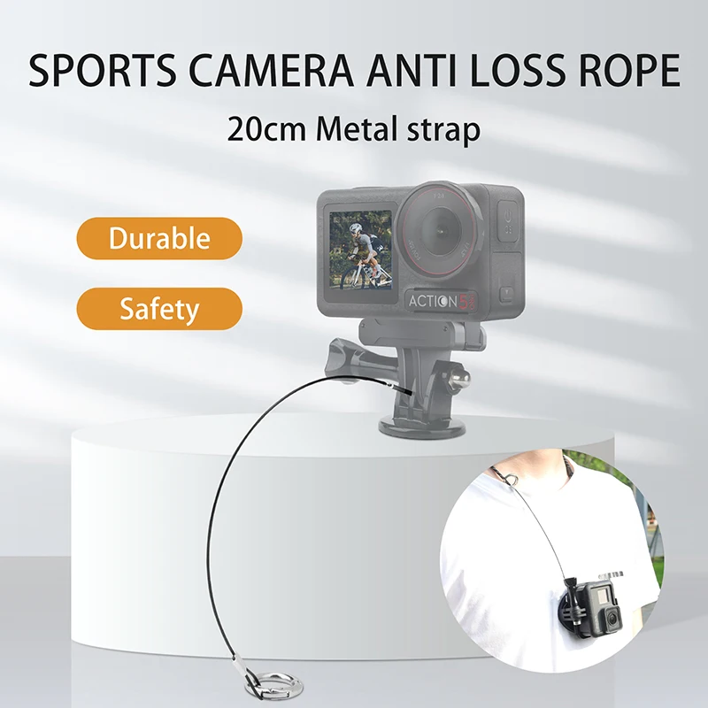 For DJI Action 5pro/4/3 Insta360 X4/3 Acepro GoPro 13 Camera Lanyard 20cm Anti-drop Rope Steel Wire Buckle Wrist Strap Accessory