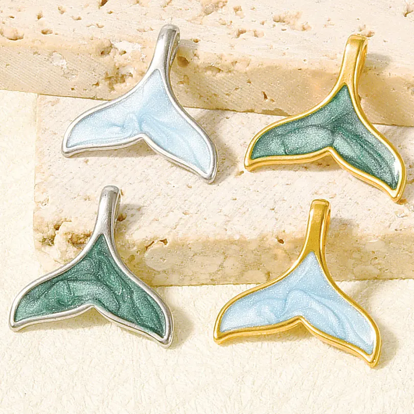 1/4pcs Fish Tail Pendant Blue/Green Enamel Stainless Steel Animal Charms For Jewelry Making Supplies Sea Pendant DIY Necklaces