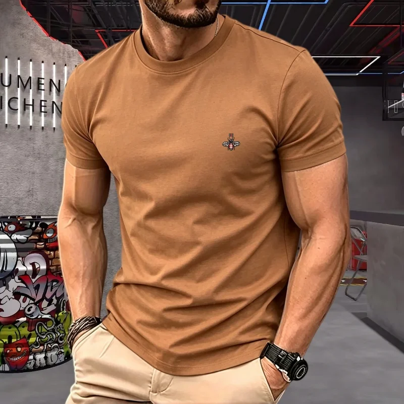 100% reine Baumwolle, hochwertige Marken-T-Shirts für Paare, Rundhals, Kurzarm, Herren-Sommermode, Bienen-Stickerei, lässiges Sport-Oberteil – Detail 14
