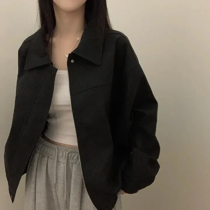 Chique Vintage ort Rits Leer Jaet Dames Faionable Design Katoen Warm Straight Cut ort Jas Herfst Anti-Aging