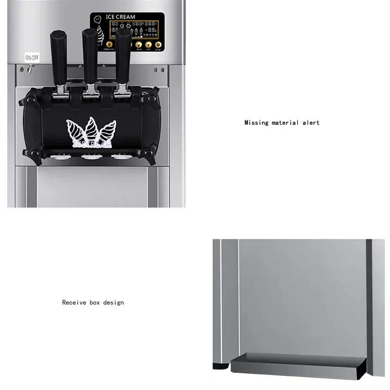 Mesin Es Krim Lembut Tricolor 1200W Komersial Dispenser Es Krim Meja Stainless Steel Pembuat Es Krim Kerucut Manis