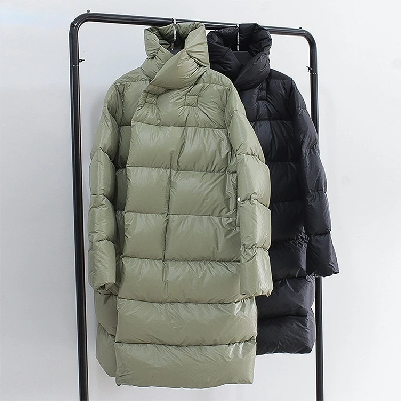 2024 Fashion women Down Jacket Long Winter Oversized Warm Thick Casual Coat Female High Street Bat Sleeve Large Size Down Parkas