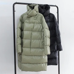 Jaqueta feminina longa, Parkas de grandes dimensões, quente, grosso, casaco casual, rua alta, manga de morcego, tamanho grande, moda feminina, inverno, 2024