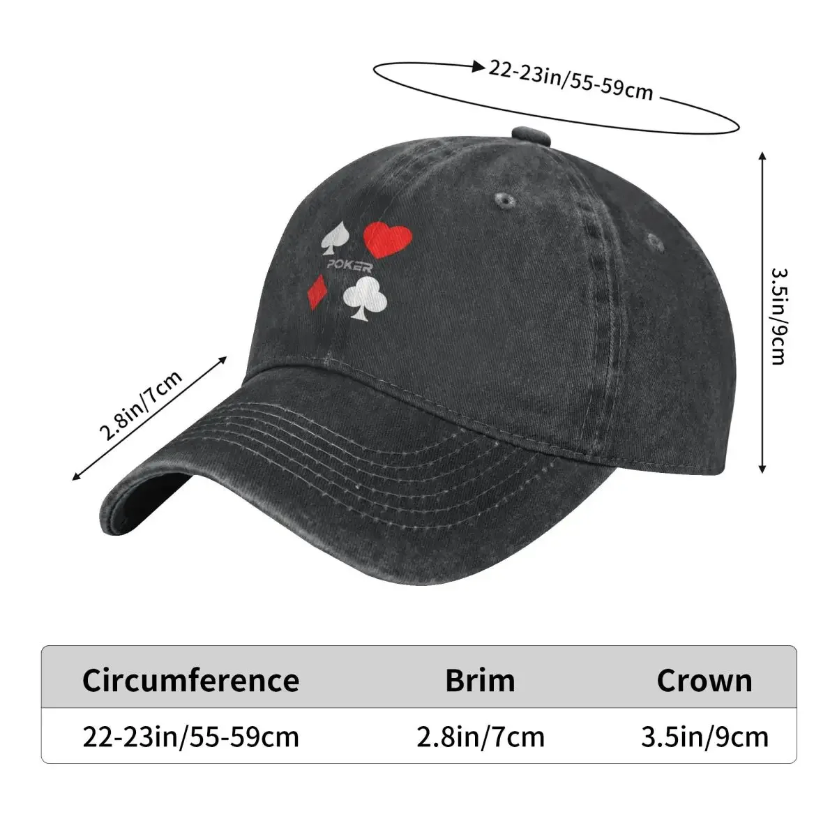 Poker Suite หมวกเบสบอลคลาสสิก Peaked Cap Poker Sun Shade หมวกสําหรับชาย