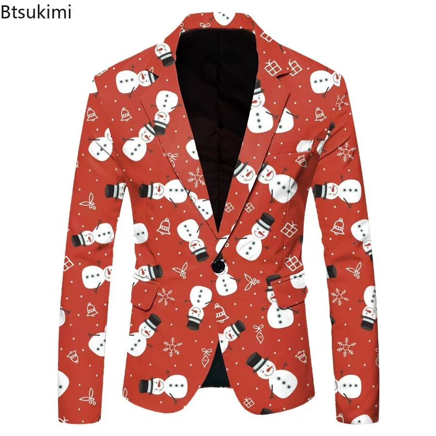 

New 2024 Men's Blazer Jacket 3D Print Lapel Single Button Jackets Suits Chic Christmas Evening Party Suits Men Festival Blazer