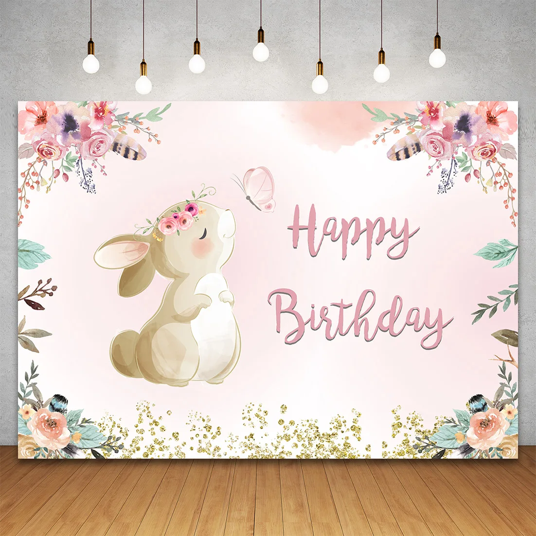 Bohemian Style Flowers Bunny Birthday Photography Backdrop Vinyl Backgrounds Party Wall for Decoration Children Baby Photophone