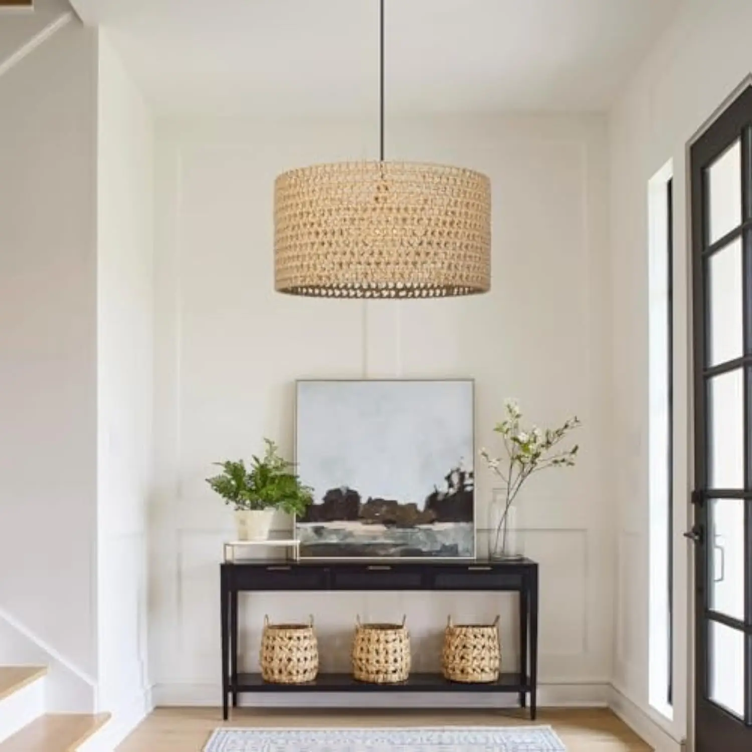 

Rustic woven pendant light,hemp rope drum lampshade coastal ceiling hanging lighting fixture,farmhouse chandelier for kitchen i