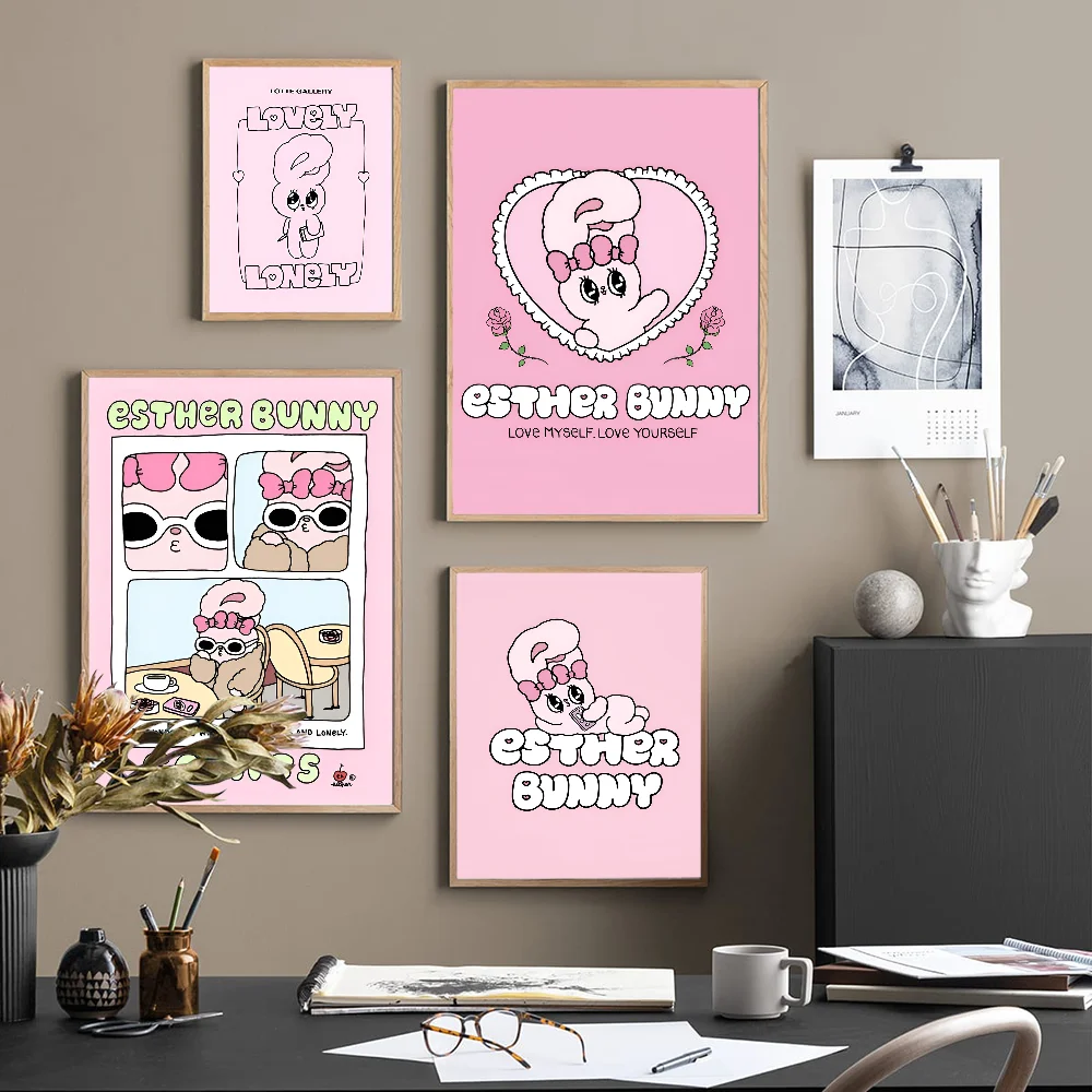 Poster Anime Esther Bunny poster Retro seni dinding berkualitas HD lengket untuk dekorasi ruangan Kawaii rumah