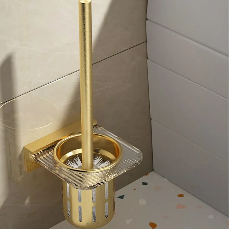 No Punch Toilet Brush Bathroom Metallic Acrylic Restroom Wall Mounted Gold Designer Light Luxury Ins Style Wall-mouted Brushes