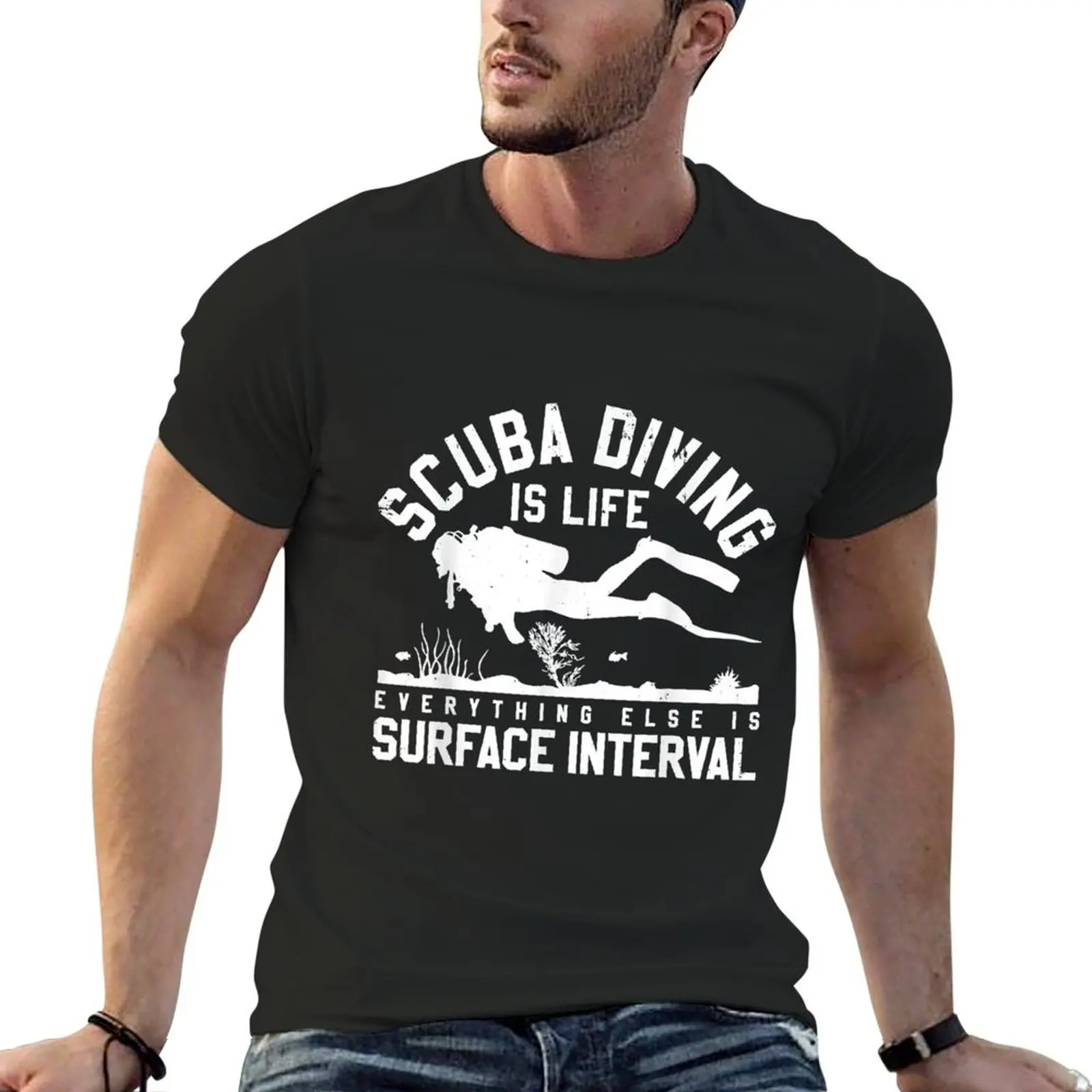 Scuba Diving Is Life Everything Else Is Surface Interval T-Shirt new edition oversized graphic tee t shirts for men cotton