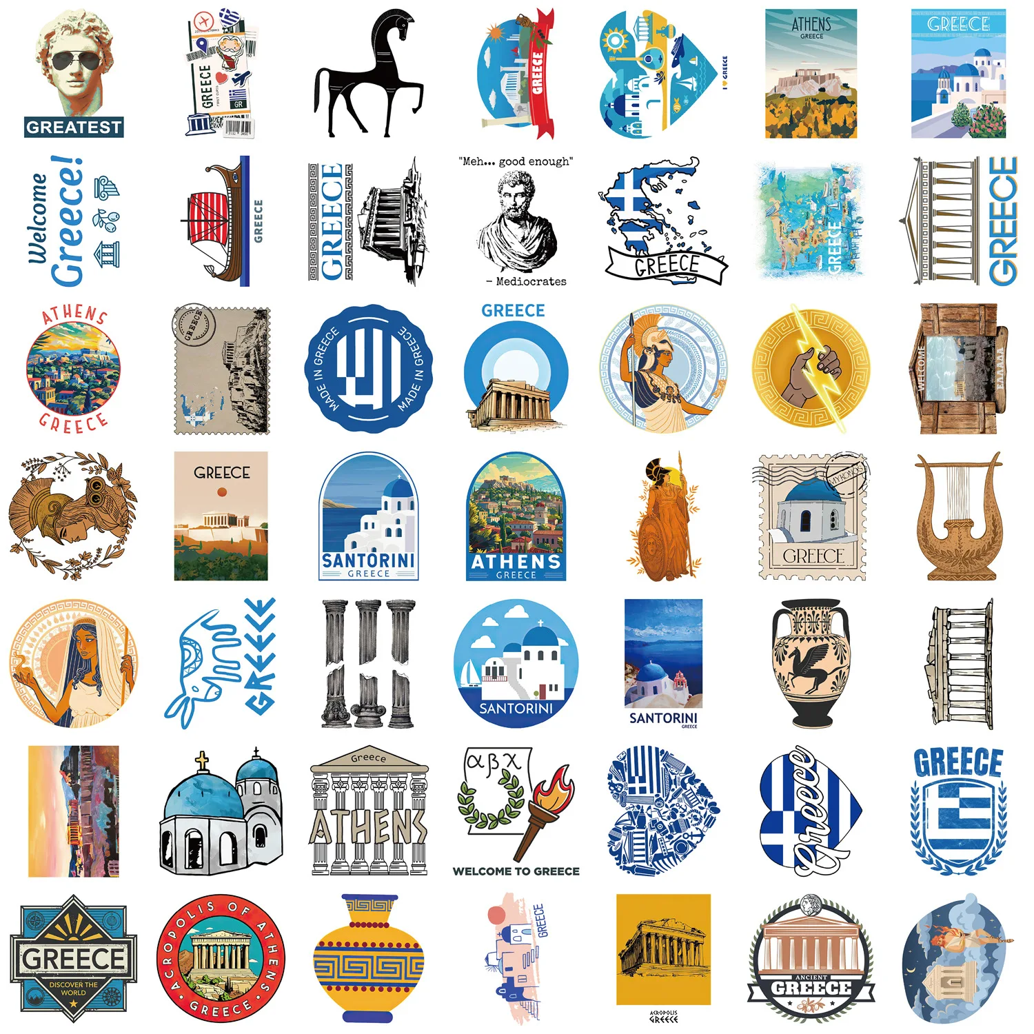 50pcs Greece Landscape Cartoon Graffiti Stickers DIY Phone Guitar Laptop Notebook Suitcase Cup Waterproof Sticker Kids Toy