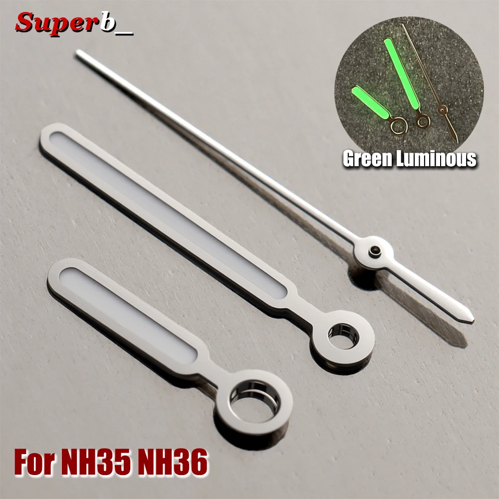 Silver Watch Hands Green Luminous Aiguille NH35 Hands Set  for NH34 NH35 NH36 4R for Nautilus Hands Watches Pointers Accessories