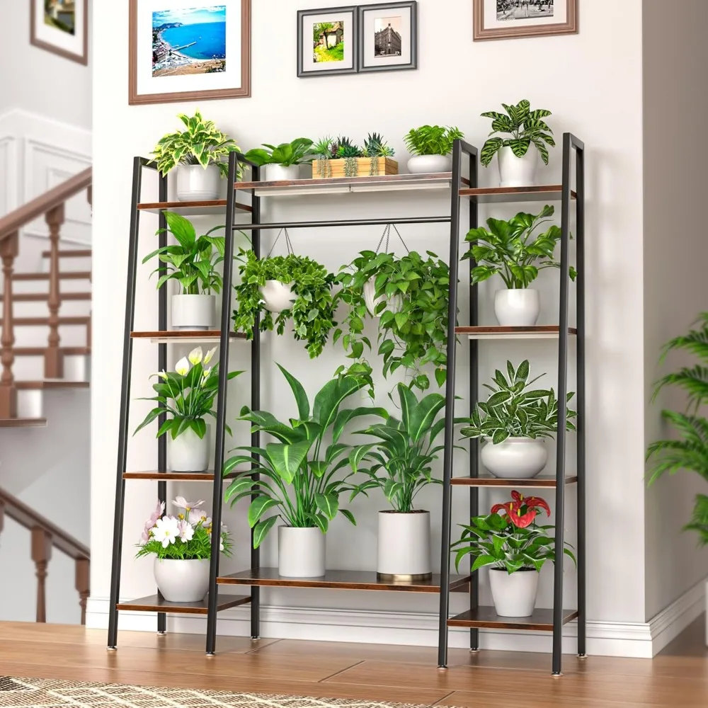 グローライト付き屋内植物スタンド、6階建て金属製植物スタンド、55インチ大型コーナーディスプレイスタンド、リビングルーム、パティオ