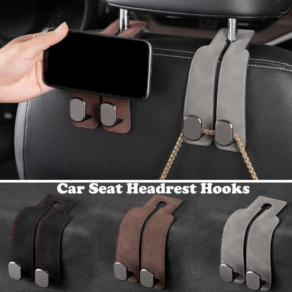 Suede Alloy Double Hook Car Seat Headrest Hook, Car Seat Back Storage Phone Holder Car Seat Hanger Organization Accessories