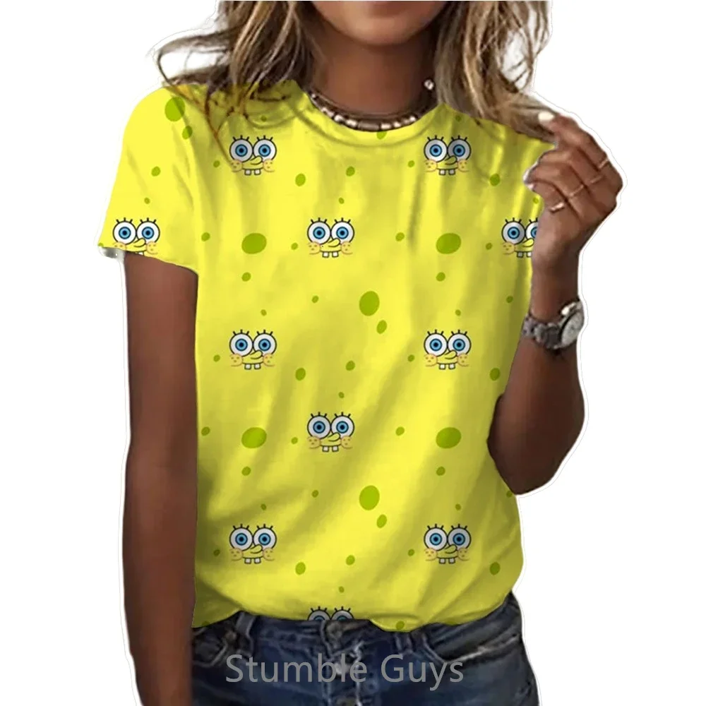 T -shirt da donna alla moda Cute SpongeBob Cartoon stampa 3D abbigliamento Casual spugna Baby girocollo T -shirt a maniche corte