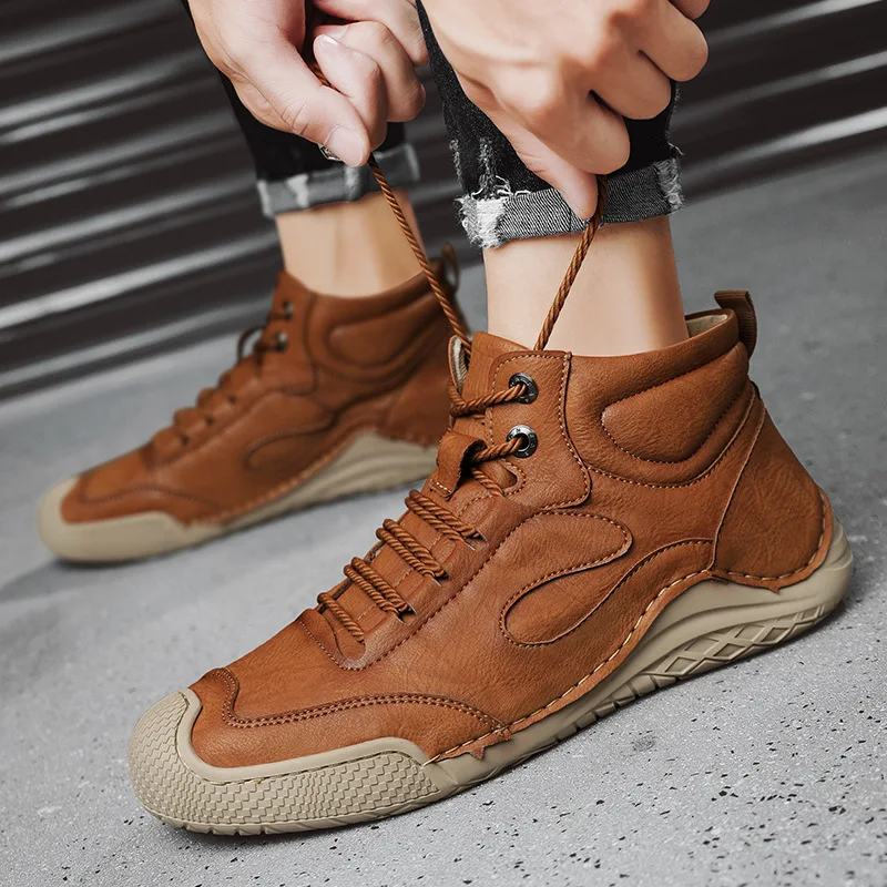 

Новые осенние мужские высокие дышащие кроссовки, зимние бархатные теплые уличные нескользящие хлопковые ботинки, мужская обувь