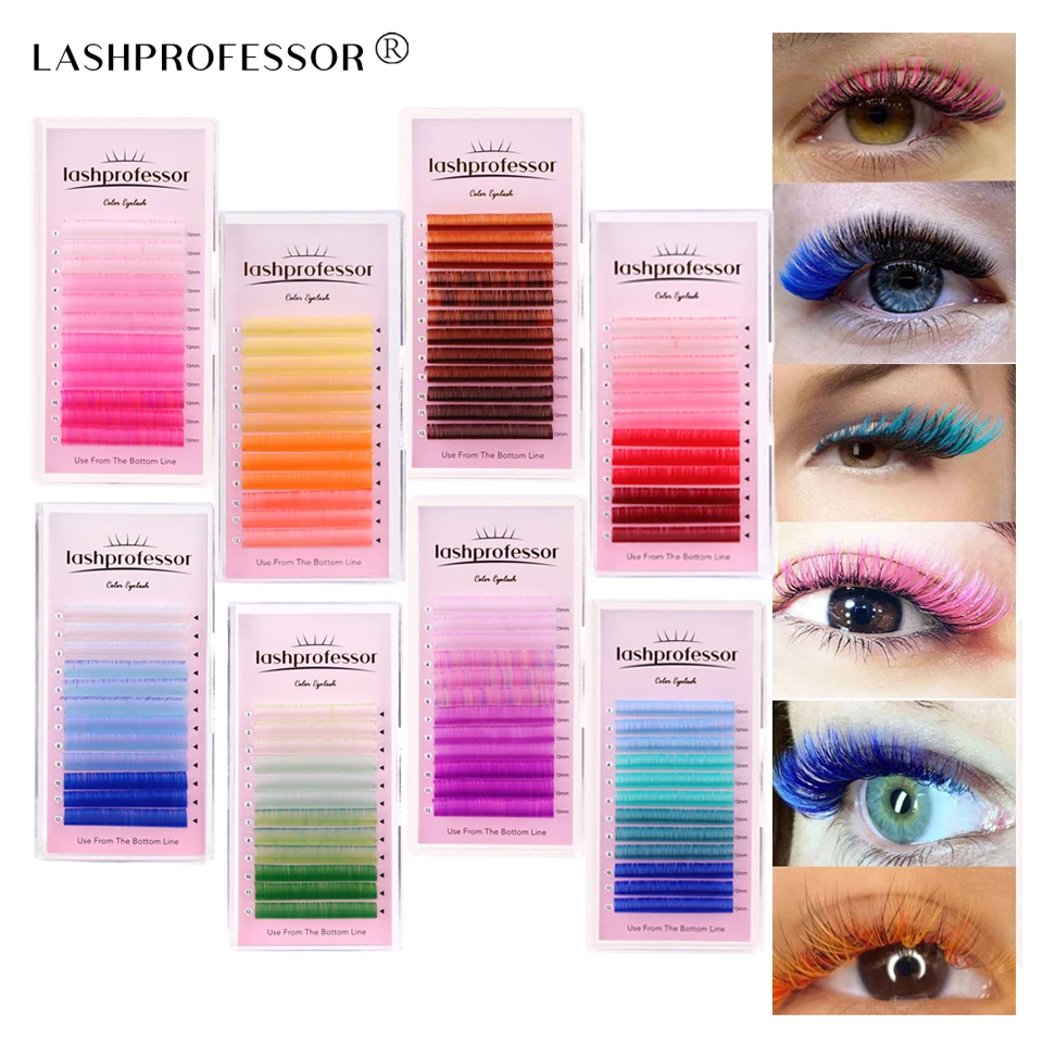 Individual Color Eyelashes Natural False Mink Eyelash Extension Yellow Purple Blue Brown Green Red Pink Color Lashes For Makeup