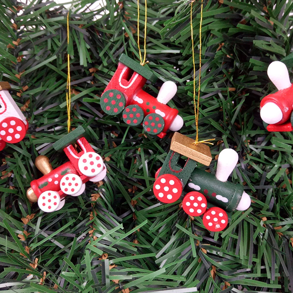 

12Pcs Christmas Wooden Locomotive Pendant Adorable Hanging Indoor Ornament Christmas Tree Hanging Decoration Locomotive Pendant