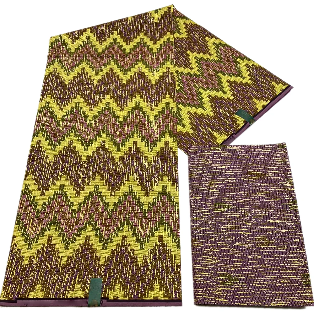 2024 New Arrival Kente Golden 4+2 African Wax Fabric 100% Cotton Nigeria Ankara Wax Fabric Batik Dutch High Quality Sewing Cloth