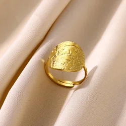 Gold Color Stainless Steel Coin Ring Broad Surface Elliptical Geometry Rings Fashion Elegant Jewelry Accessories For Women Gift