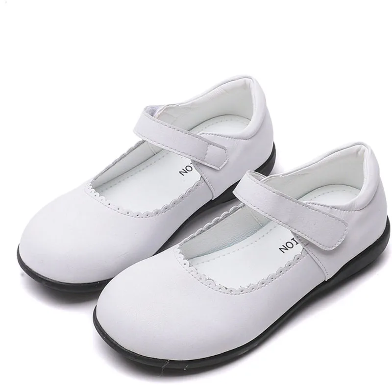 Spring Autumn 2023 New Performance Party Wedding Big Kids Shoes for Girl Princess Girls School White Black Leather Shoes CSH1346