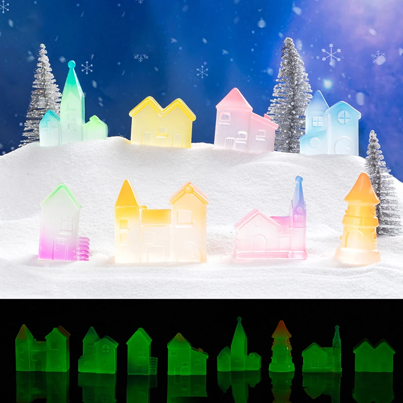 1PC 3D Luminous Ornament Mini Resin Fairy Tale Castle Miniature Figures Micro Landscape DIY Dollhouse Garden Decoration Craft