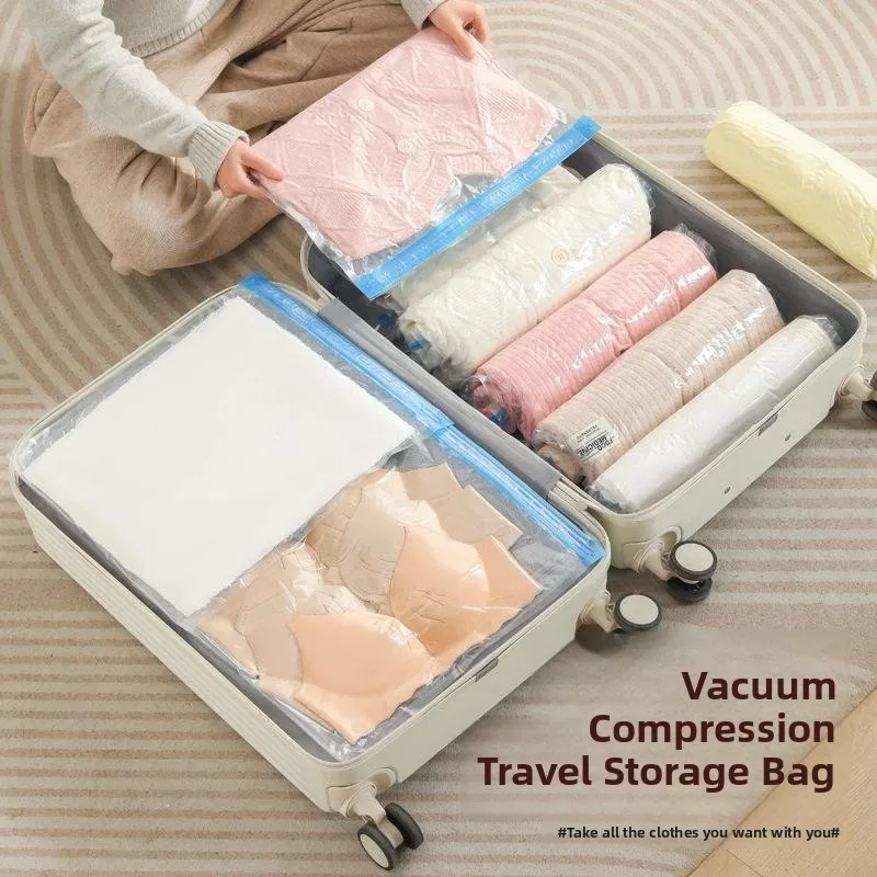 Travel Compression Bag Vacuum Hand Roll Non-Pumping Large down Jacket Underwear Sub-Bag Portable Space Saving Storage Bag